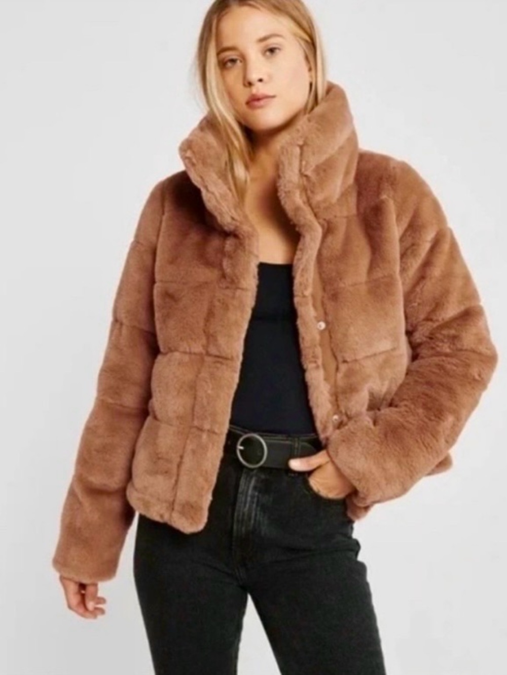 Abercrombie & Fitch Vintage Y2K faux fur soft cozy brown puffer jacket old money